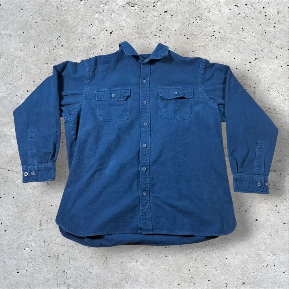 Vintage LL Bean Chamois Cloth Shirt Mens XL Blue Heavy Flannel Button Down